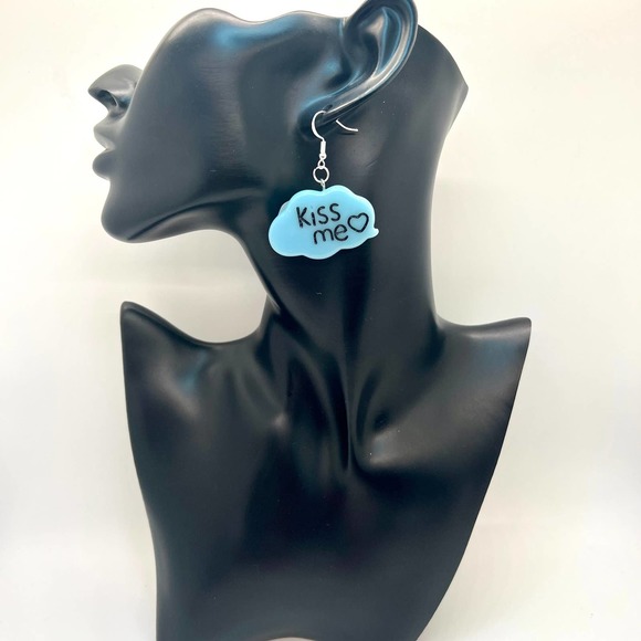 Kiss Me Earrings - Cloud Earrings - Valentines Day Earrings - Statement Earrings - Picture 9 of 10